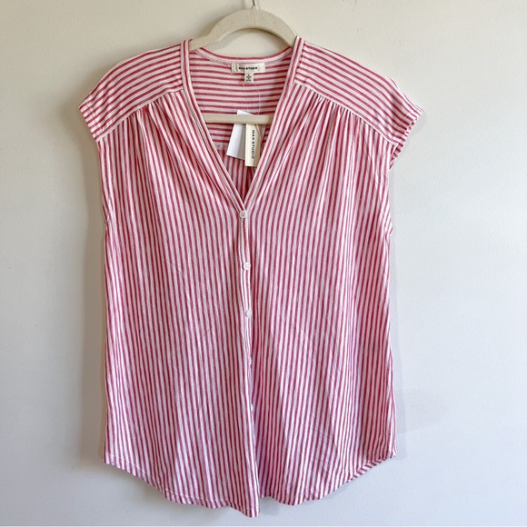 NWT Max Studio Stripe Short Sleeve Top - Picture 1 of 5